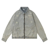 Men Denim Jacket Washed Do the Old Cowboy Coat Men's Embroidered Lapel Jacket
