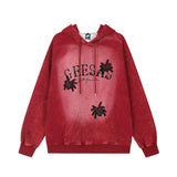 Men Hoodie Spider Letter Embroidered Washed Distressed Hooded Sweater