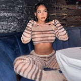Women Co-Ord Set Autumn Fashion Sexy Stripes Printing