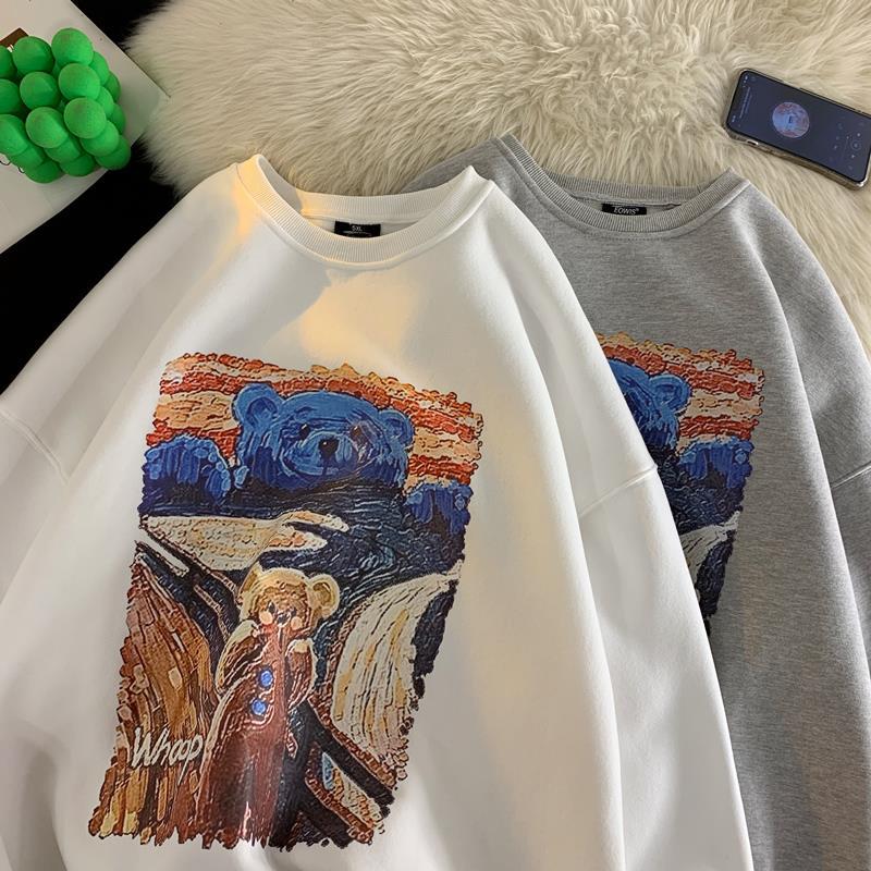Men Hoodie Cartoon Sweater Men's Trend Autumn Coat Spring and Autumn round Neck
