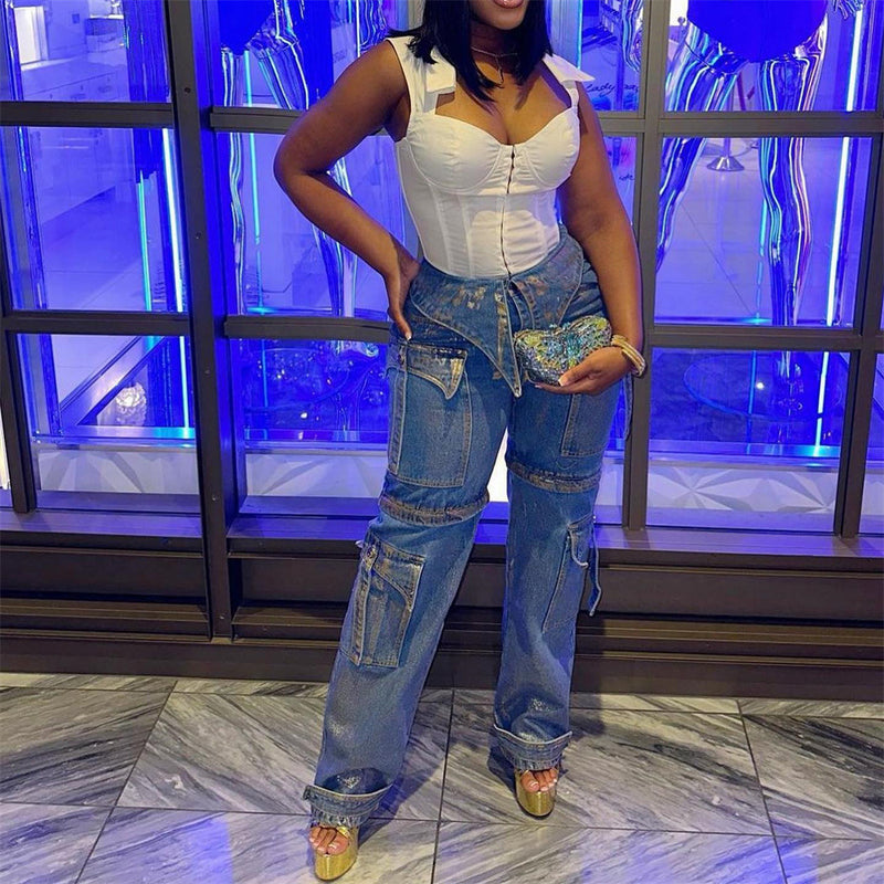 Women Cargo Pants Jeans for Women Baggy Straight Trousers Autumn