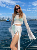 Women Sweater Dress Long Sleeve Knitted Two-Piece Seaside Skirt