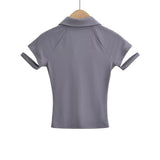 Women T-Shirt Slim Polo Collar Short Sleeve T-shirt Female Summer Patchwork Top