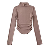 Women T-Shirt Slim Fit Turtleneck Ins Style Autumn Short Elastic Top for Women