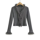 Women T-Shirt Stitching Temperament Long Sleeve Cardigan Women's Short Top