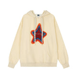 Men Hoodie Flocking Embroidery Five-Pointed Star Hooded Loose Sweater