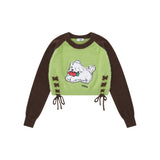 Women Sweater Short Sweater for Girls Autumn Crew Neck Color Matching Sweater