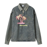 Men Denim Jacket Men's Spring and Autumn Denim Polo Shirt Top
