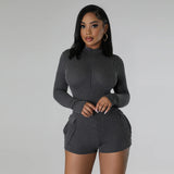 Women Jumpsuit Long Sleeve Sexy Shorts Jumpsuit