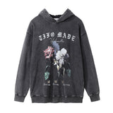 Men Hoodie Printing Distressed Wash Hooded Pullover Loose