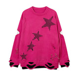Men Long Sleeve Shirt Niche Design Contrast Color Autumn and Winter Loose Ripped Knitted Sweater for Men and Women