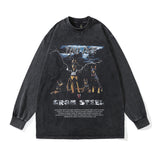 Men Long Sleeve Shirt Washed Distressed Doberman Pinscher Printed Long Sleeve T-shirt Men and Women Winter Loose
