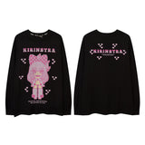 Men Long Sleeve Shirt Washed Distressed Letters Graffiti Long Sleeve T-shirt for Men and Women