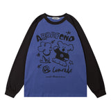 Men Hoodie Cartoon Graffiti Bear Long Sleeve Crew Neck Sweater
