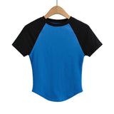 Women T-Shirt Stitching T-shirt European Women's Short Sleeve