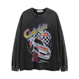 Men Long Sleeve Shirt Vintage Printed Washed Loose Long Sleeve T-shirt Men and Women Couple