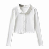 Women T-Shirt Slim Bottoming Shirt Retro Short Cardigan Long Sleeve T-shirt