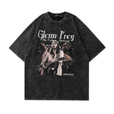 Men T Shirt Washed and Worn Vintage Print Short Sleeves T-shirt Men