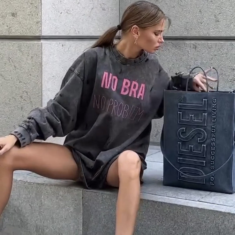 Women Sweatshirt Printed Crew Neck Sweatshirt Women's Loose Top