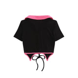 Women T-shirt Short-Sleeved T-shirt Girls Slim Fit V-neck Embroidery Short Summer