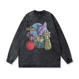 Men Long Sleeve Shirt Fun Printing Washed and Worn Long Sleeve T-shirt Men and Women Hip Hop