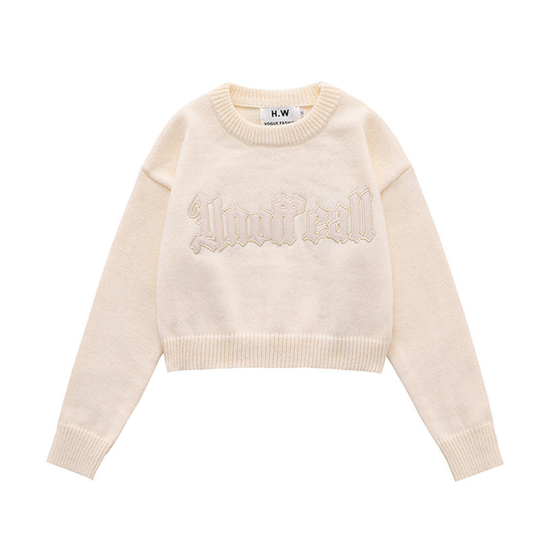 Women Sweater Short Sweater for Girls Loose-Fitting Casual round-Neck Sweater