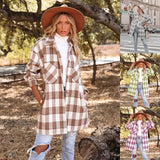 Plaid Trench Coat Fashion Plaid Printed Long Woolen Coat Women