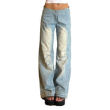 Women Cargo Pants Loose Zip Stitching Bell-Bottom Pants Jeans for Women