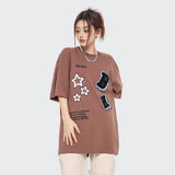 After Prom Shirt Shirt round Neck Cotton Casual T-shirt Pattern Patch Embroidered Half Sleeve Top