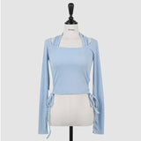 Women's Long Sleeve Shirt Autumn Top Women's Drawstring Short Long Sleeve