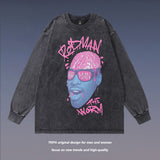 Men Long Sleeve Shirt Retro Washed Distressed Long Sleeve Bottoming T-shirt for Men and Women