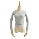 Women T-Shirt Spring and Autumn Women's Slim V-neck Long-Sleeved T-shirt