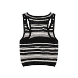 Women Vest Striped Color Matching Knitted Short Vest Summer Letter Vest