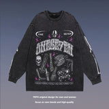Men Long Sleeve Shirt Graffiti Distressed Washed Long Sleeve T-shirt Men and Women Vintage