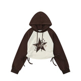Women Hoodie Five-Pointed Star Affixed Cloth Embroidered Hooded Hoodie Short Women's Autumn