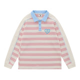 Men Hoodie Striped Stitching Lapel Sweater Loose Contrast Color Polo Shirt Long Sleeve Top