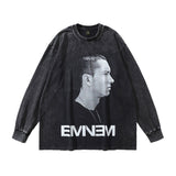 Men Long Sleeve Shirt Bear Printed Long Sleeve T-shirt Men and Women Washed and Worn