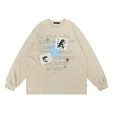 Men Hoodie Letter Print Patch Decoration round Neck Sweater