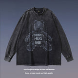 Men Long Sleeve Shirt Bear Printed Long Sleeve T-shirt Men and Women Washed and Worn