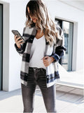 Plaid Trench Coat Autumn and Winter Long Sleeve Plaid Shirt Coat