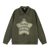 Men Hoodie Five-Pointed Star Printing Lapel Pullover Sweater Men