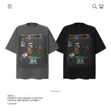 American vintage street T-shirt pure cotton retro men's and women's summer loose half sleeves