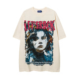 Men T Shirt Printed Short-Sleeved T-shirt for Men and Women Couple Retro Loose Hip Hop