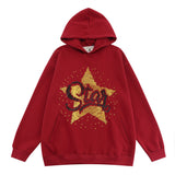 Men Hoodie Sequin Embroidery Five-Pointed Star Hooded Sweater
