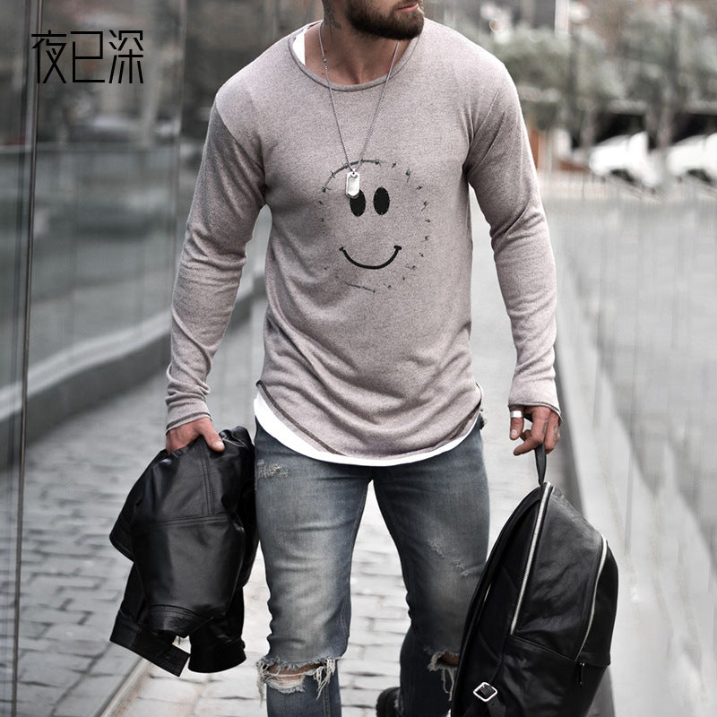 Men T Shirt Spring and Autumn Long Sleeve Cotton T-shirt Printed Men