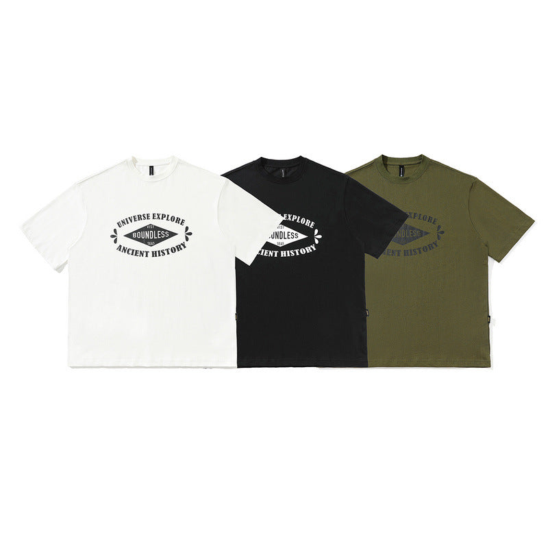 Men T Shirt Japanese-Style Retro T-shirt Men's and Women's Short Sleeve Letter Print Loose