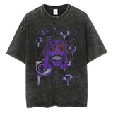 2024Harajuku Streetwear Men Washed Black T-Shirt Anime