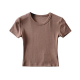 Women T-Shirt round Neck Short Sleeve T-shirt Women's Tight Top