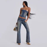 Women Jeans Denim Suit Spring Straight Low Female