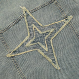 Men Denim Jacket Embroidered Denim Jacket Men's Loose Hoodie Washed and Worn Coat